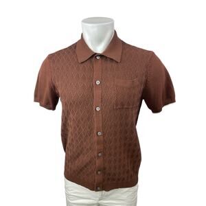 PJ Paul Jones Men's Brown Knit Short Sleeve Pocket Button Down Shirt Top Size M
